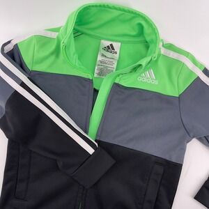 Adidas Kids Track‎ Jacket Full Zip Green Gray Black White Stripes Size 3T